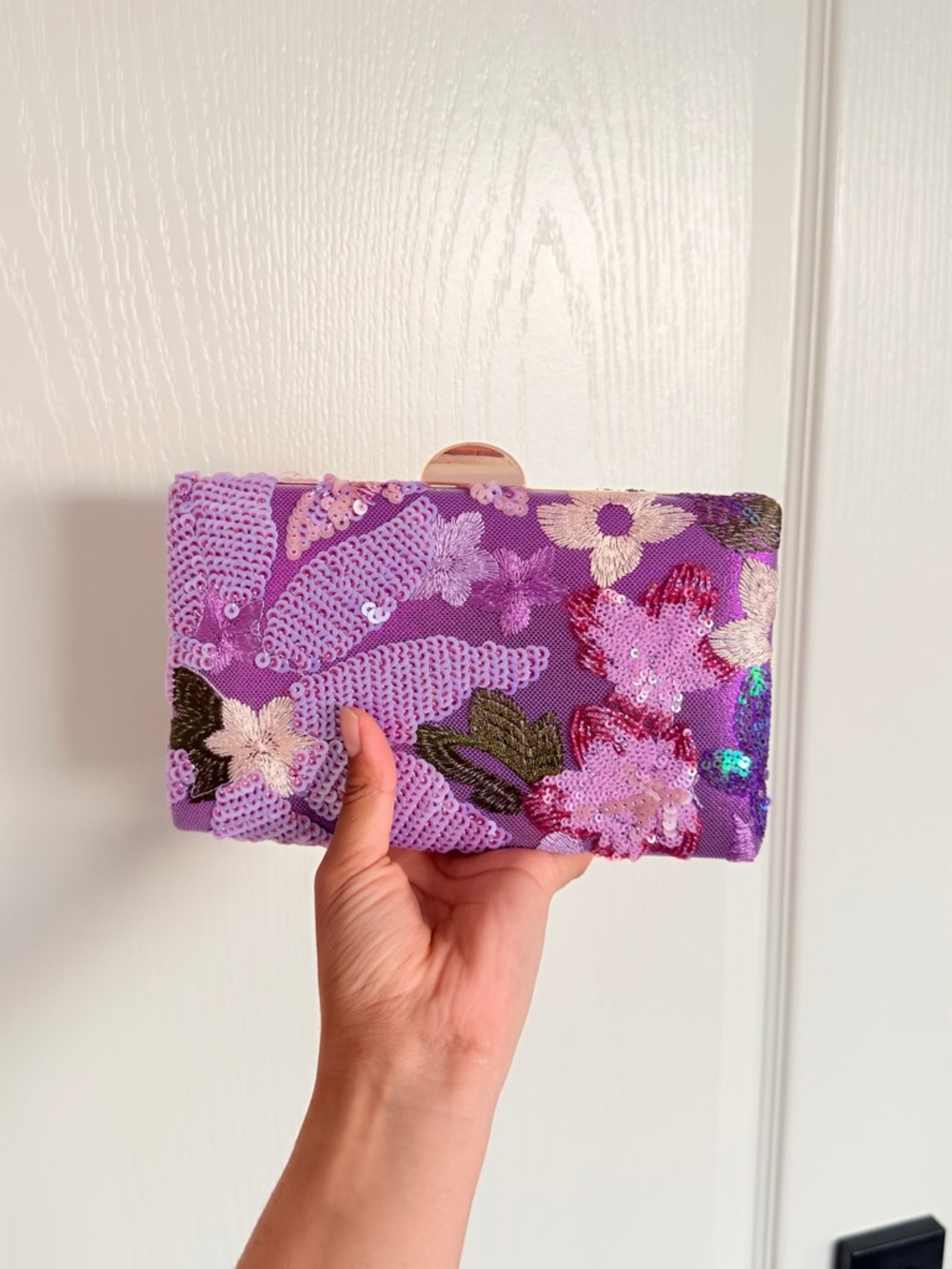 ASOS Purple Embroidered Sequin Floral Clutch - Picture 2 of 5